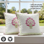 HOMEMONDE Set of 5 Cushion Covers 16x16 Inches – Soft Floral Hand Block Print, Premium Cotton 300 TC Pillow Cases for Living Room & Kids Room – Pink (40x40 cm)