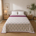 Linen Home Reversible Dohar Double Size Sequence Pink & Damson Berry Kafalo