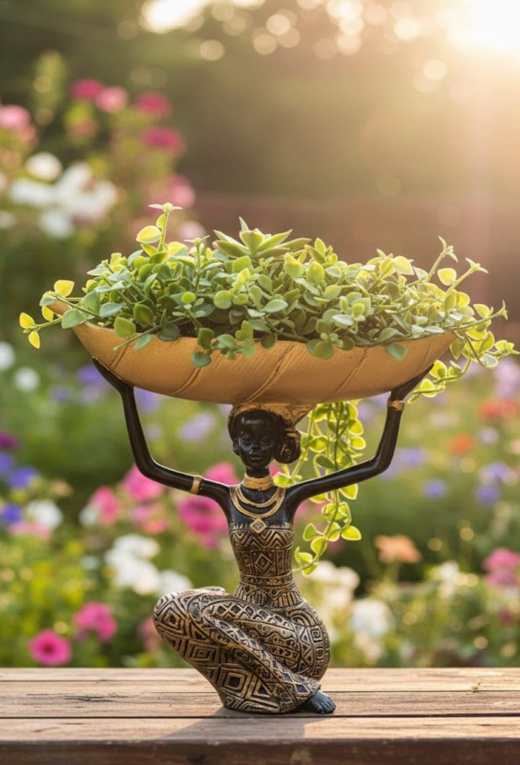 African Lady Decorative Bowl | Black Gold Tribal Tray | Multipurpose Holder for Keys, Candy, Planter | Home Decor