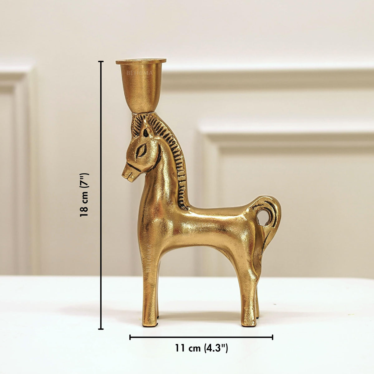 BEHOMA Handcrafted Metal Horse Candle Holder, Golden