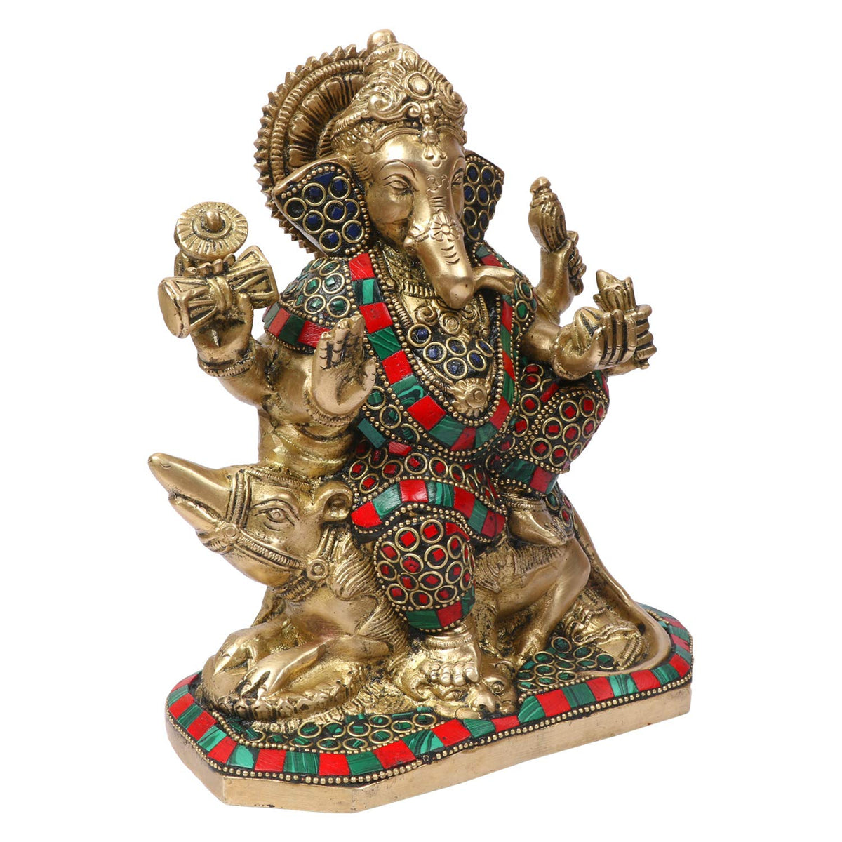 SVARUP Brass Ganesha Idol for Home Decoration Ganpati Statue Murti for Gift Height 8 Inch Weight 2.7 Kg Color Multicolor