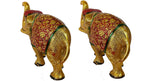 Prince Home Decor & Gifts Multi Coloured Metal Elephant Pair for Showpiece- Enhance Your Home As Well As Office Décor- Beautifully Hand Crafted & Hand Carved Item (Large)