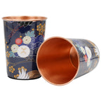 MERCAPE® 100% Pure Copper Glasses Set of 2 | Designer Meena Print | 300ml Each | Ayurvedic Benefits | Handmade Copper Tumblers for Daily Use & Gifting (Multiple Designs) (Pastel Floral Design)