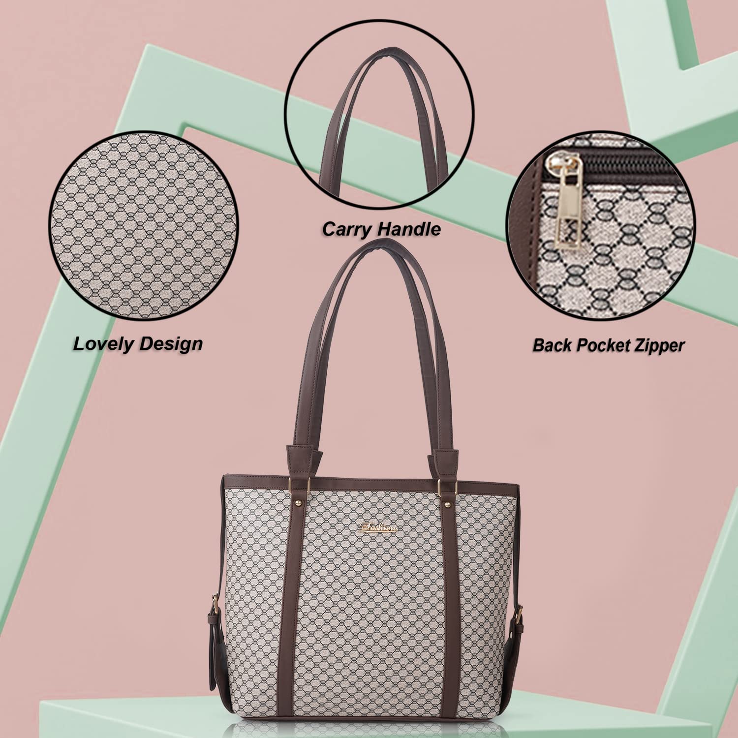 Lookout Fashion Luxe Tote Handbag (fit 15.6 inch laptop) (Beige)