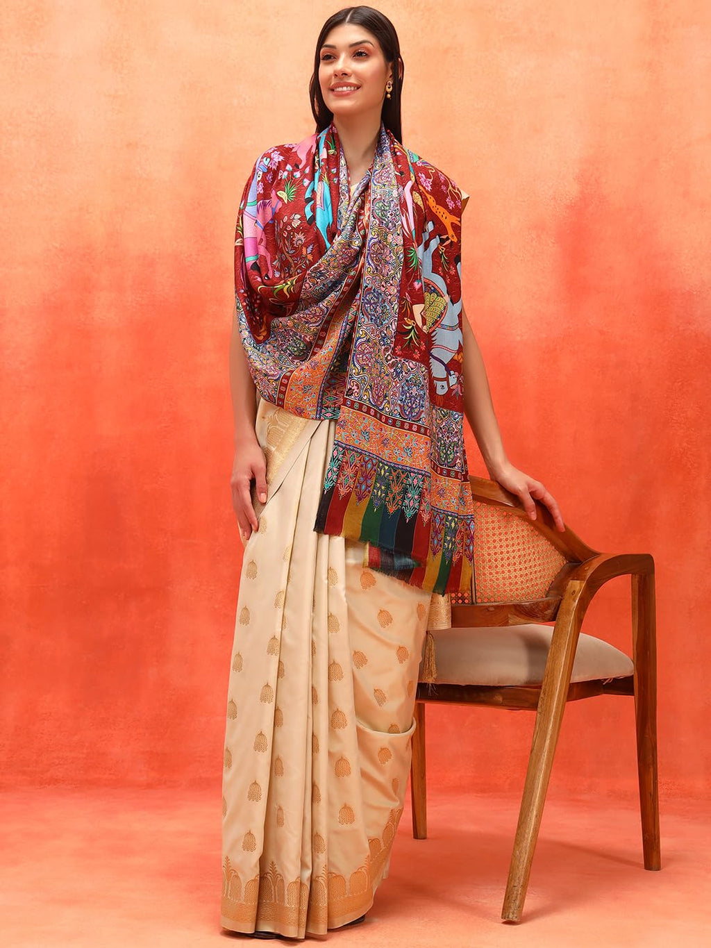 Pashmoda Women Royal Caravan Fine Soft Bamboo Fibre Stole (Size 28x80in, 71x203cm) ISST31