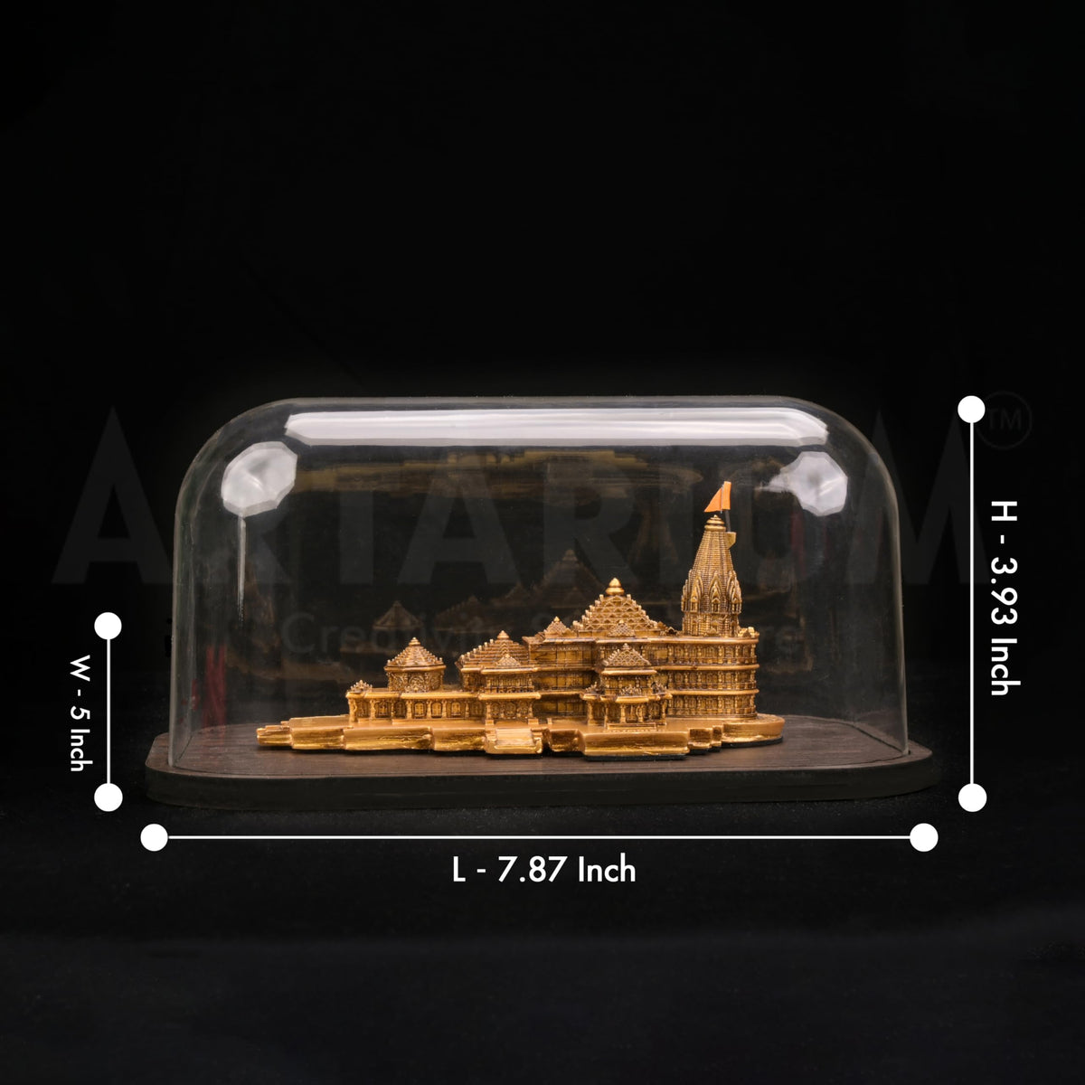 Artarium Ayodhya Ram Mandir Replica with Acrylic Cover & Wooden Base (6 Inch), Shree Ram Janmabhoomi Temple Model Decorative Showpiece for Home Decor, Pooja Room, Office Table & Spiritual Gift