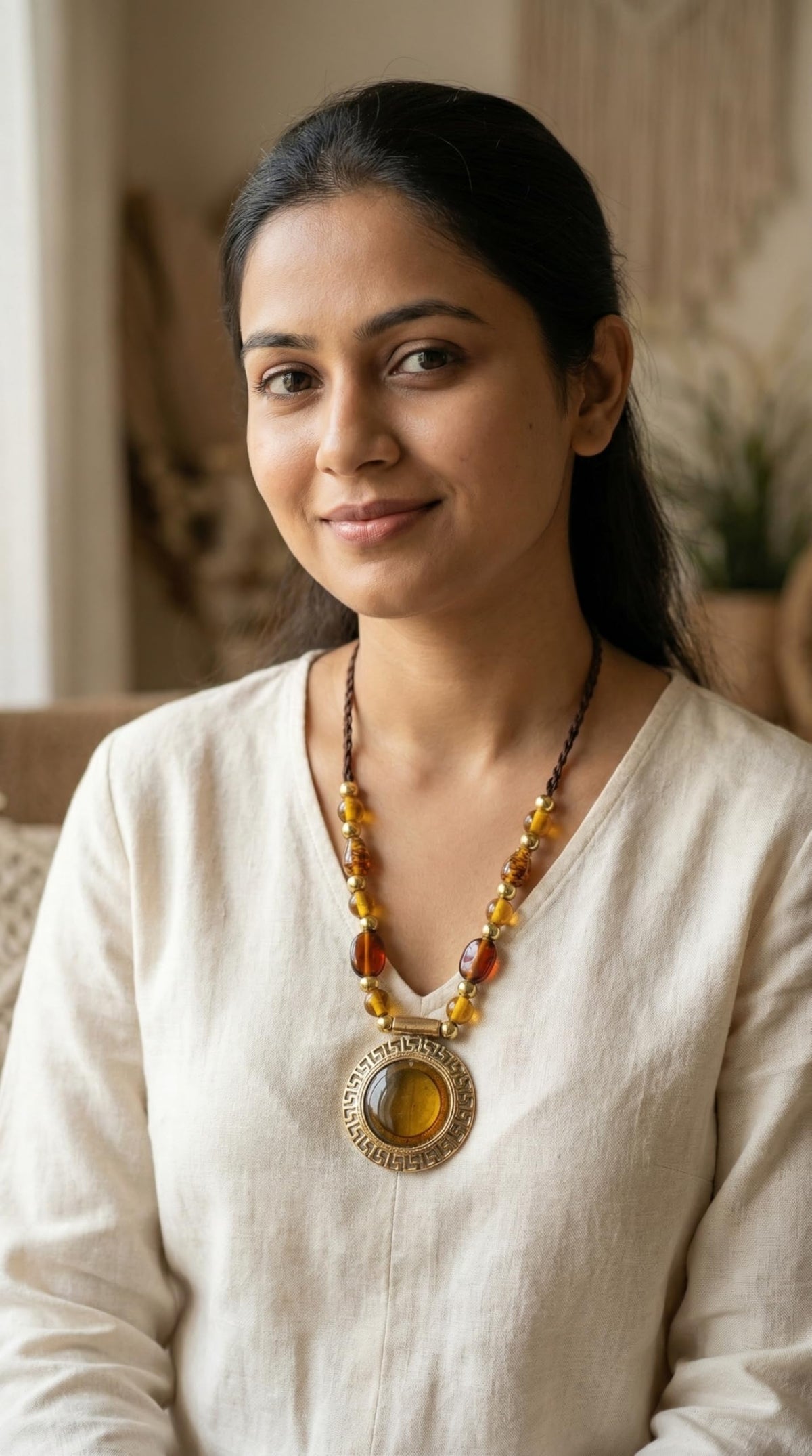 DCA Handmade Trendy Designer Traditional Ethnic Pendant Glass Beads Gold Plated Necklace for Saree Kurti Indo Western for Women and Girls