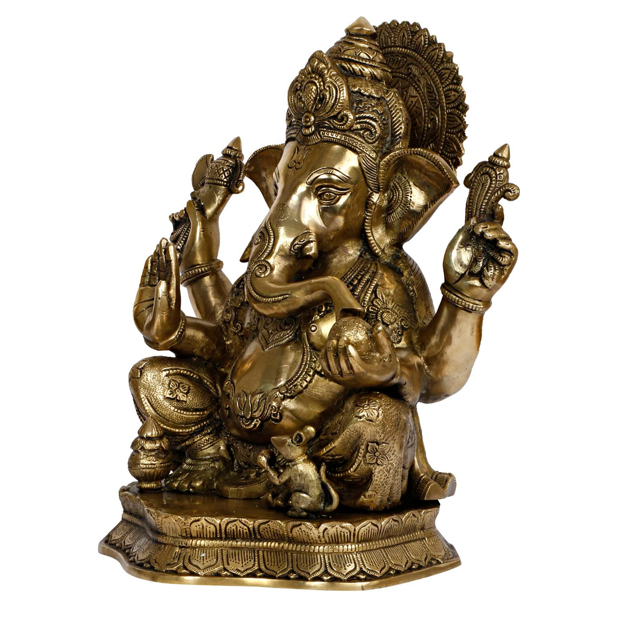 SVARUP Brass Ganesha Idol for Puja Home Decoration Ganpati Statue Murti for Gift Height 16 Inch Color Antique Gold