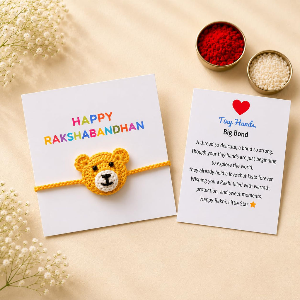 The Baby First Box Handmade Crochet Baby First Rakhi for Kids Brother Sister | Soft Cotton Raksha Bandhan Rakhi for Boys Girls |