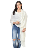 MUFFLY Fine Blended Ultra Soft & Warm Wool Silk Unisex Pashmina Shawl, Stole & Wrap with Hanger (Cream white)