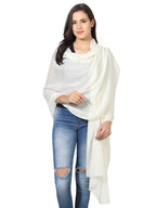 MUFFLY Fine Blended Ultra Soft & Warm Wool Silk Unisex Pashmina Shawl, Stole & Wrap with Hanger (Cream white)