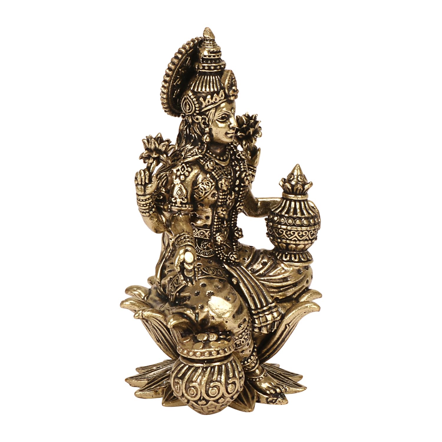 ARTVARKO Brass Laxmi Murti Lakshmi Idol Luxmi Goddess Lakshmi Sitting on Lotus Statue for Home Decor Puja Mandir Temple Small 4 Inch