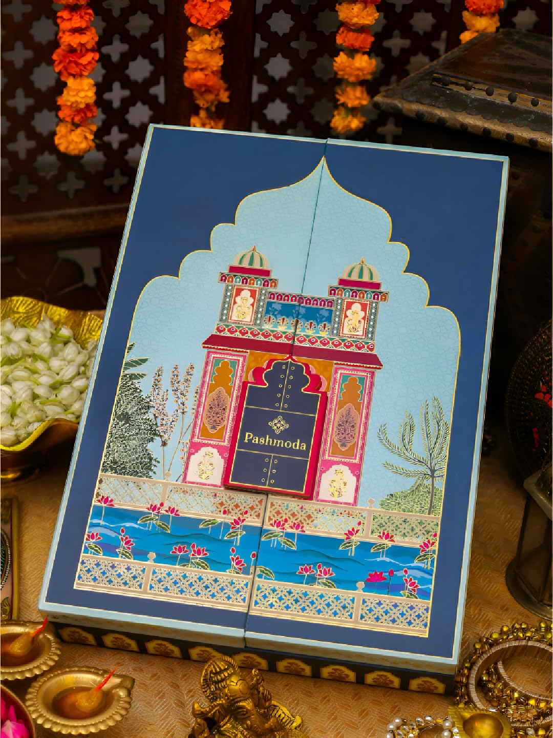 Pashmoda His and Her Gift Set of Kaani Stoles With Wooden Gift Box