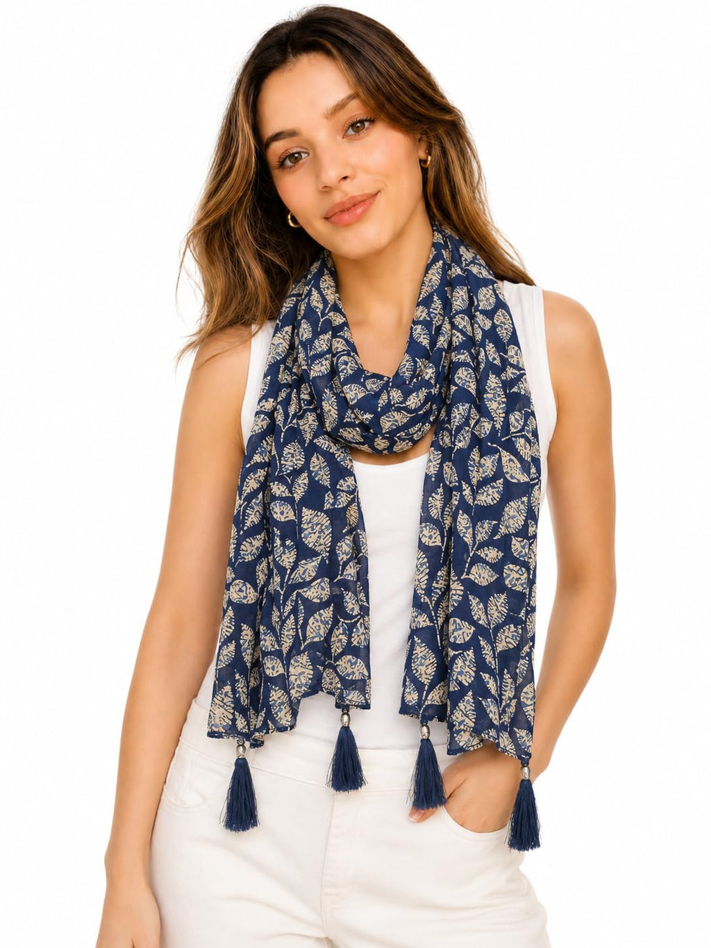 Yuma Fashions Women’s Printed Fashion Scarf, Stylish Lightweight Stole for Women, 180 x 50 cm (Navy Blue)