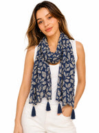 Yuma Fashions Women’s Printed Fashion Scarf, Stylish Lightweight Stole for Women, 180 x 50 cm (Navy Blue)