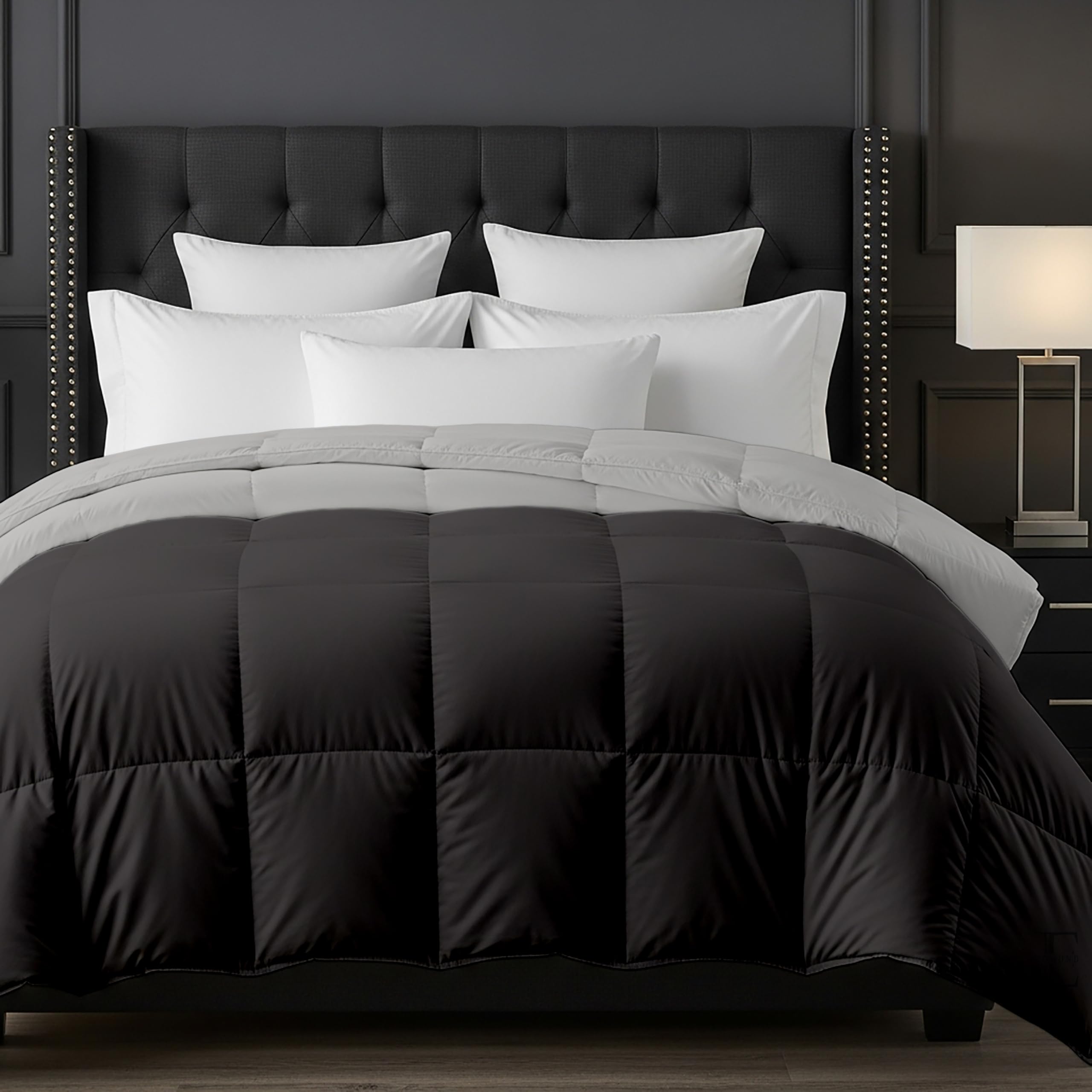 EDMUND® 500 GSM Heavy Warm Comforter | Cloud Soft Down Touch Microfiber Quilt | Winter Blanket Rajai | Fluffy, Lightweight & Machine Washable - Single Bed 60x90 | Black/Ash Grey Kafalo