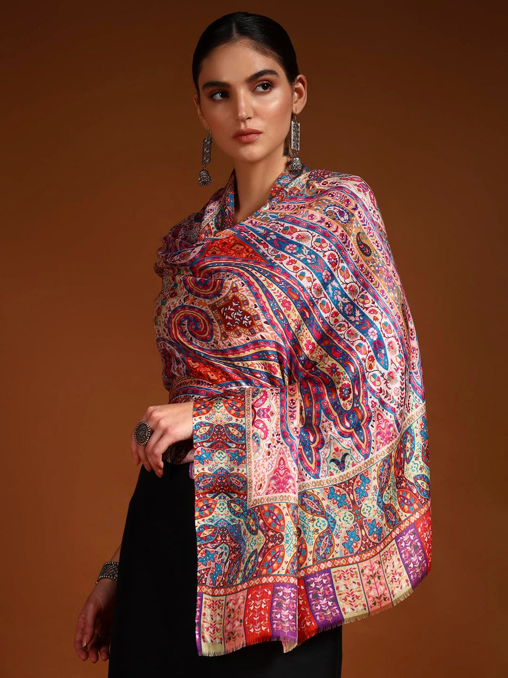 Pashmoda Women Royal Embers Fine Soft Bamboo Fibre Stole (Size 28x80in, 71x203cm) ISST33