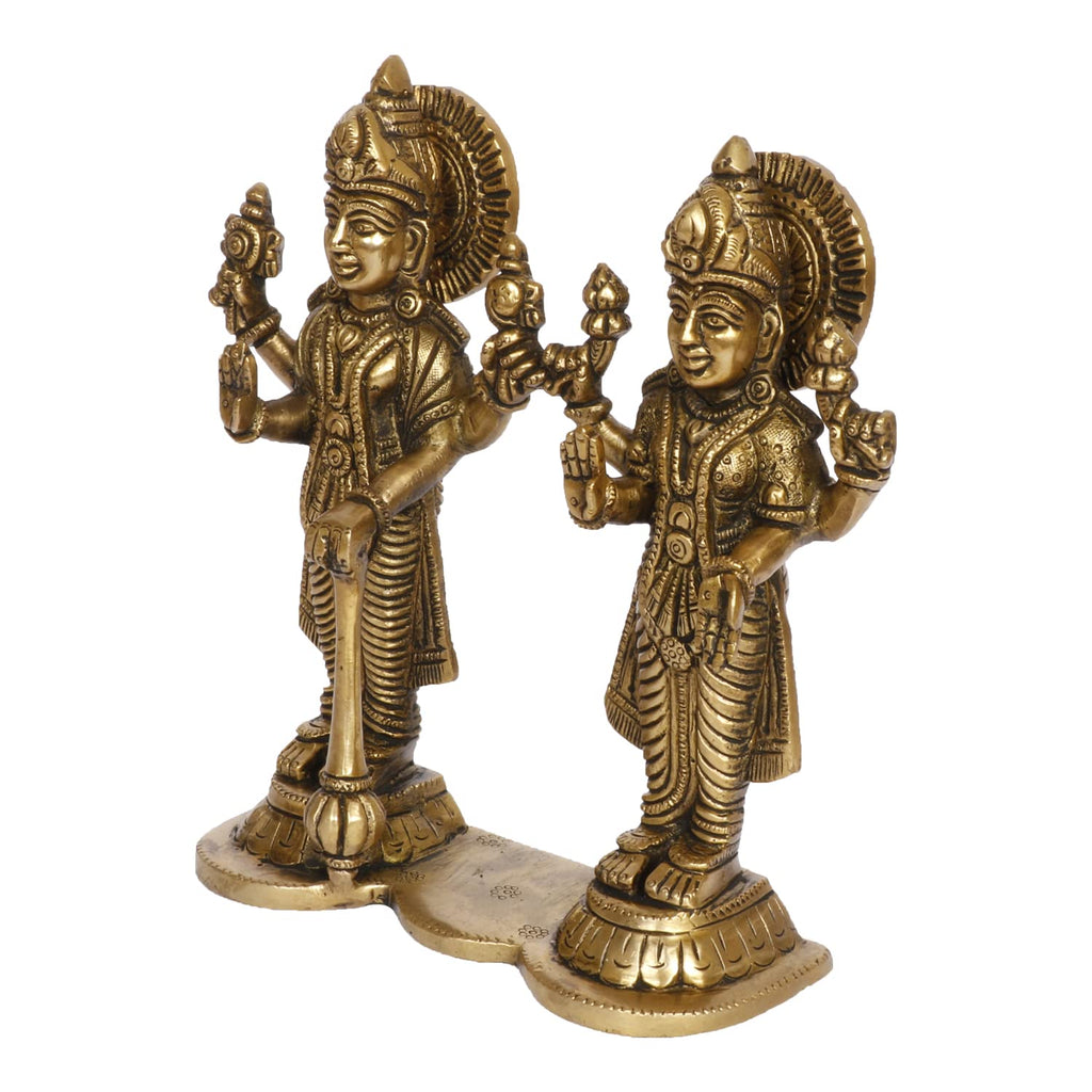 ARTVARKO Brass Laxmi Narayana Murti for Home Office Temple Puja Handmade Standing Lakshmi Vishnu Idol Showpiece Figurine 6.75 Inch