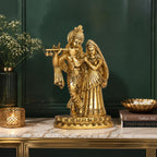 ARTVARKO Pure Brass Radha Krishna Murti of Murli Kishan Playing Flute Radha Idol Standing for Home Mandir Decor Marriage Gift 6 Inch