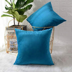 Khooti Velvet Cushion Cover, 24X24 Inches | Sea Blue | Pack of 2 | Solid Plain Soft & Smooth, Decorative Cushion Covers for Living Room, Bedroom, Couches, Chairs, Sofas, Beds & Home Decor