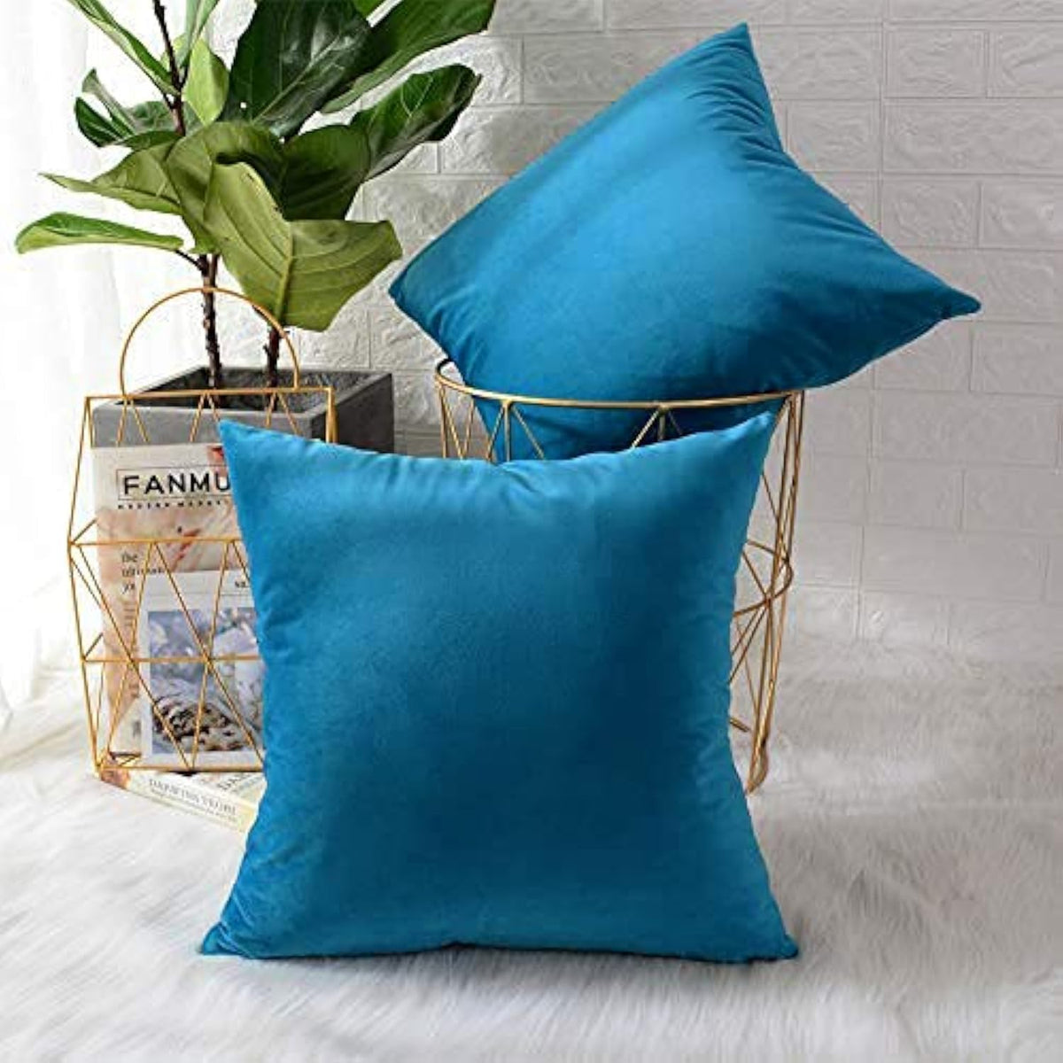 Khooti Velvet Cushion Cover, 24X24 Inches | Sea Blue | Pack of 2 | Solid Plain Soft & Smooth, Decorative Cushion Covers for Living Room, Bedroom, Couches, Chairs, Sofas, Beds & Home Decor