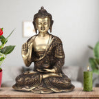 SVARUP Brass Gautam Buddha Idol Statue Murti Draped in Stone Embellished Shawl for Home Decoration Blessing Buddha Height 12 Inch Golden Brown