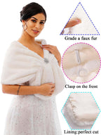 Zehory Wedding Faux Fur Shawl Wrap Winter Stole Shrug Bridal Evening Cape Scarf Cover Up for Bride and Bridesmaids (Ivory)…