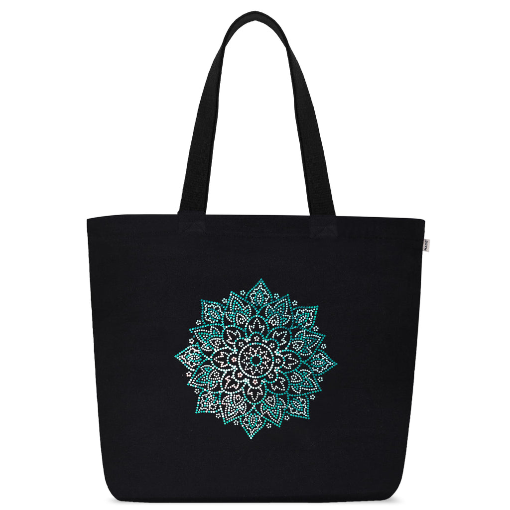 MASQ by Q-One Cute Genes Foldable Reusable Tote Bag for Women with Zip | College Bag for Girls | 100% Organic Canvas Tote for Shopping, Travel & Beach | (Mandala)