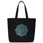 MASQ by Q-One Cute Genes Foldable Reusable Tote Bag for Women with Zip | College Bag for Girls | 100% Organic Canvas Tote for Shopping, Travel & Beach | (Mandala)