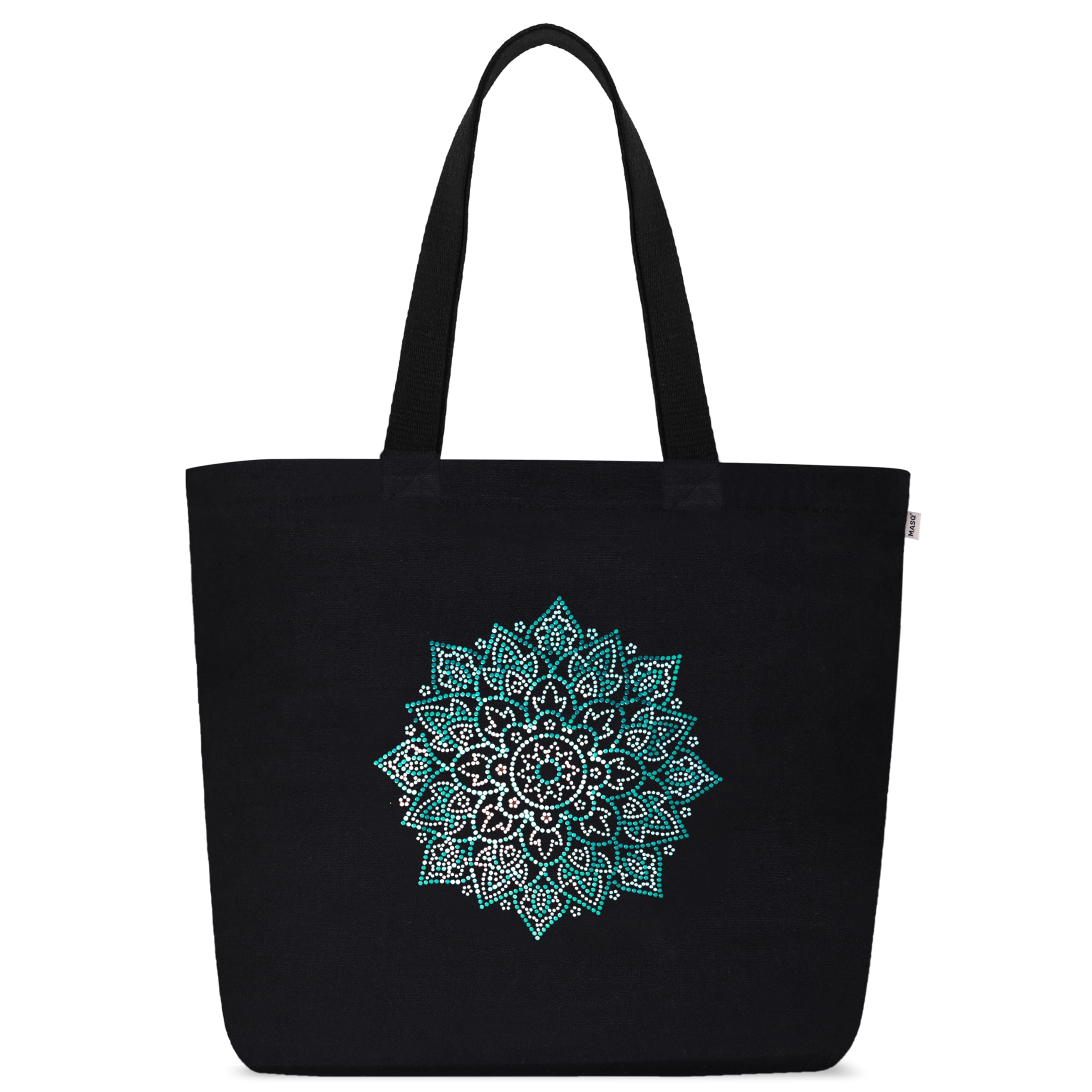 MASQ by Q-One Cute Genes Foldable Reusable Tote Bag for Women with Zip | College Bag for Girls | 100% Organic Canvas Tote for Shopping, Travel & Beach | (Mandala)
