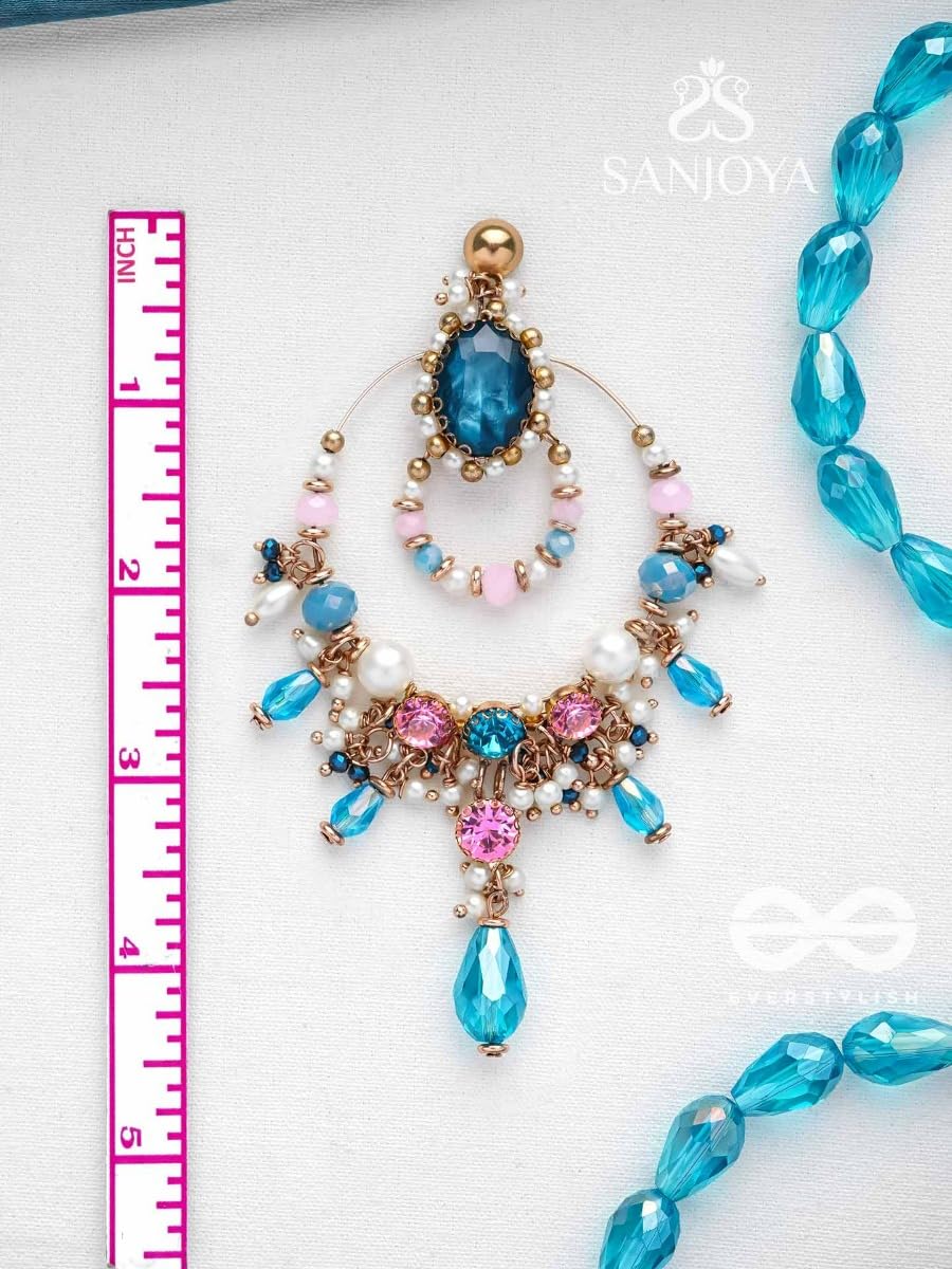 SANJOYA by EVERSTYLISH Embroidered Earrings for Women | Hoop Earrings with Stones, Beads, Pearls & Glass Drops | Lightweight Ethnic & Festive Jewelry for Weddings & Parties (Blue)
