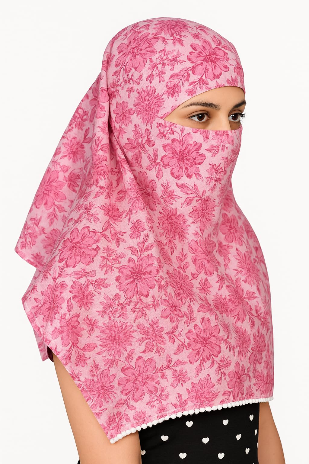 DEEPNYRA - LIVING STYLE Scarf Face Full Covering With Mask Head Hair Wrap Sun Protection For Women Cotton Printed Square All Season Wear (PINK FLOWER)