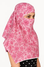 DEEPNYRA - LIVING STYLE Scarf Face Full Covering With Mask Head Hair Wrap Sun Protection For Women Cotton Printed Square All Season Wear (PINK FLOWER)