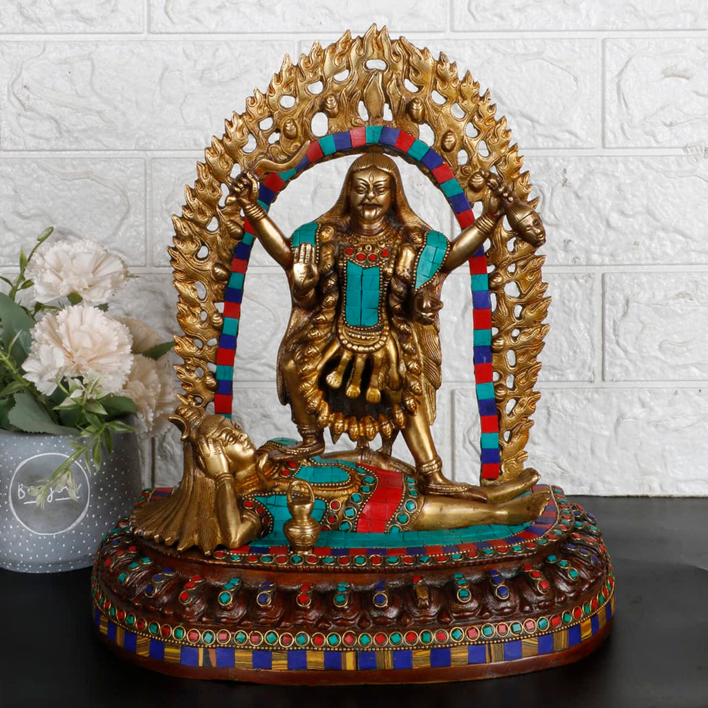 ARTVARKO Brass Kali MATA Murti Maha Kaali with Shiva Idol Mahakali Kalika Maa Statue 12 Inch