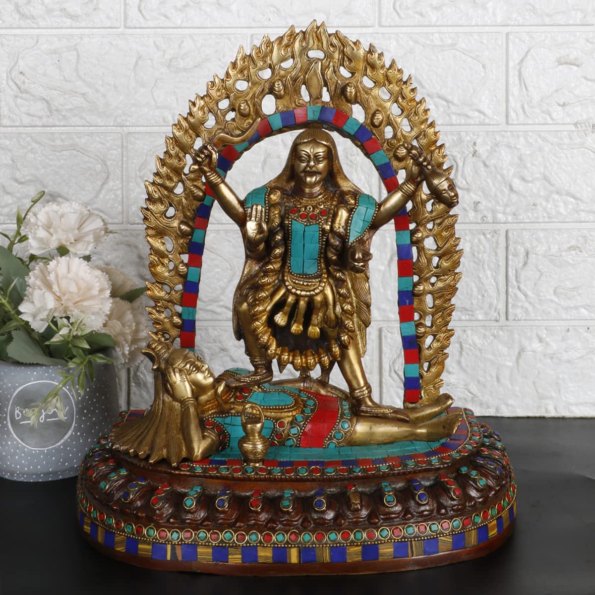ARTVARKO Brass Kali MATA Murti Maha Kaali with Shiva Idol Mahakali Kalika Maa Statue 12 Inch