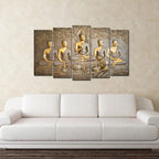 VIBECRAFTS 5 Pieces Buddha In Thailand Temple Canvas Wall Painting For Home|Office|Living Room|Gift (PTVC5Pcs2_6510)