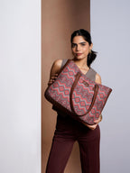 ZOUK Gwalior Weaves Getaway Handbag | Jute | Vegan Leather Handcrafted Tote Bag | Multicolor