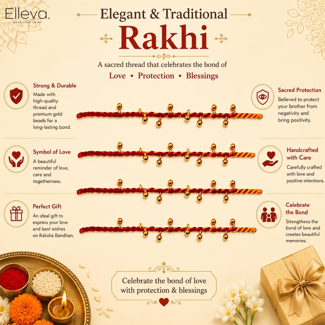Elleva Handmade Mauli Dhaga Rakhi Set with Beads Pack of 6