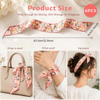 SANNIDHI 6pcs Satin Silk Feel Scarf for Hair, Floral Print Neck Wrist Scarf
