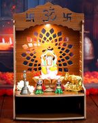 PIXELCRAFTS Wooden Temple Pooja Mandir Art and Craft Temple for Home Shop Office with LED SPOT Light. (Size – H 15.5X L 11.5 x W 10.5 inch)