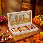 House Of Wemy Gold Plated Ram Darbar Pocket Temple for Wedding/Marriage Gift | Sri Ram, Lakshman, Sita & Hanuman Divine Prayer Boxes with Photo Frame & Charan Paduka (White - 21.3 cm)- Pack of 1