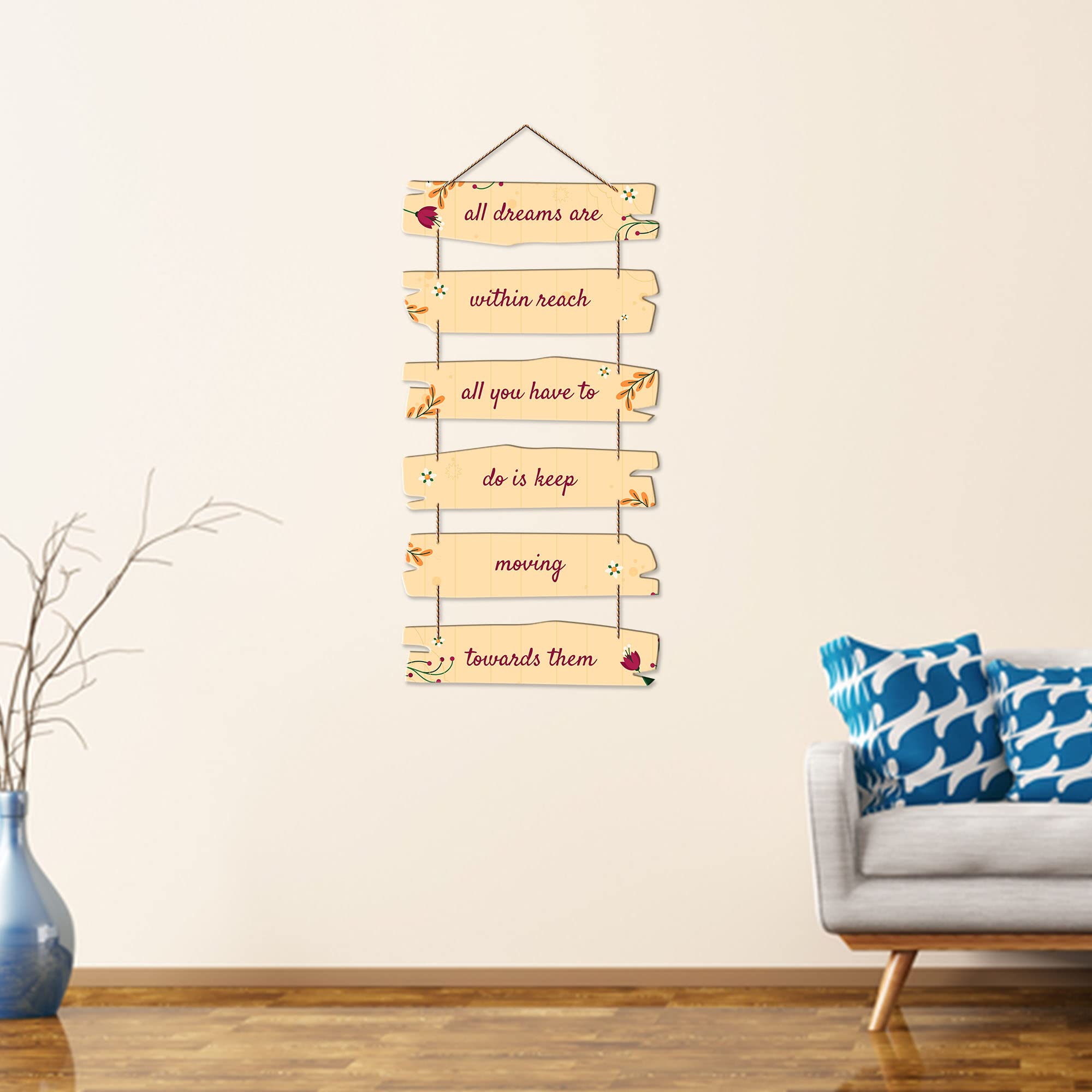 Artvibes Decorative Wall Hanging Wooden Art Decoration item for Living Room | Bedroom | Home Decor | Gifts | Quotes Decor Item | Wall Art For Hall | Mdf Wall Decoration, Set of 6 (WH_3222NR)