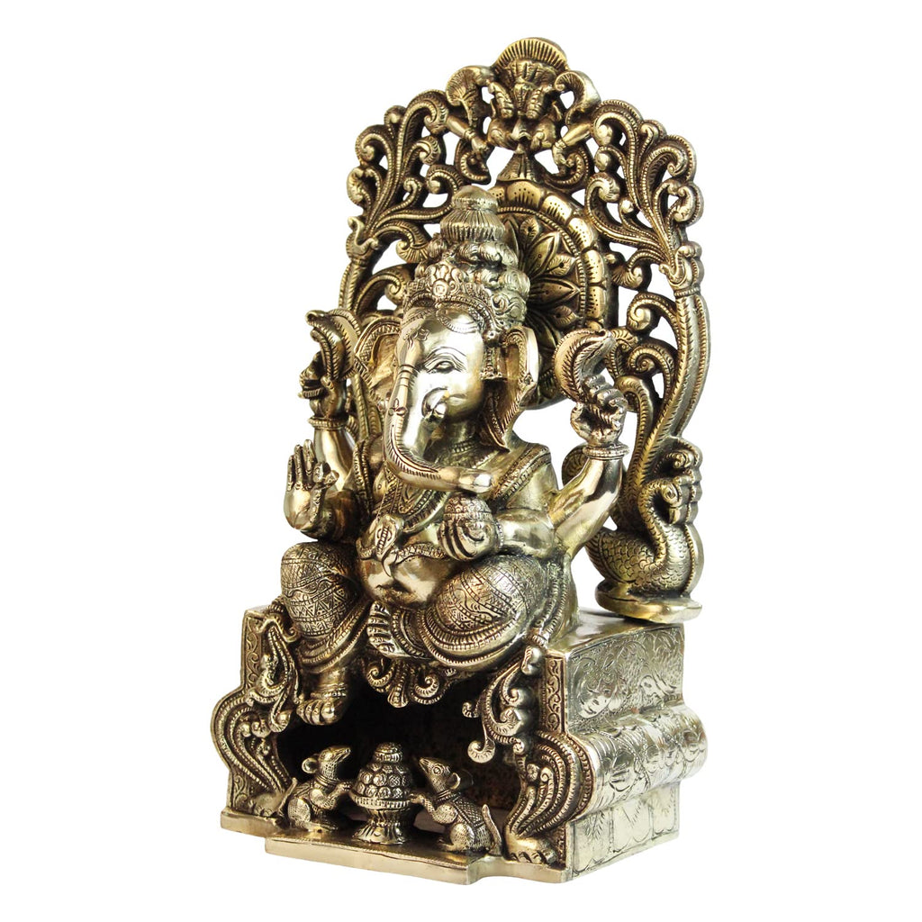 ARTVARKO Pure Brass Lord Ganesha Bhagwan Idol Mangalkari Ganesh Statue Sitting on Kritimukha Singhasana for Home Office Decor Gift13 Inches