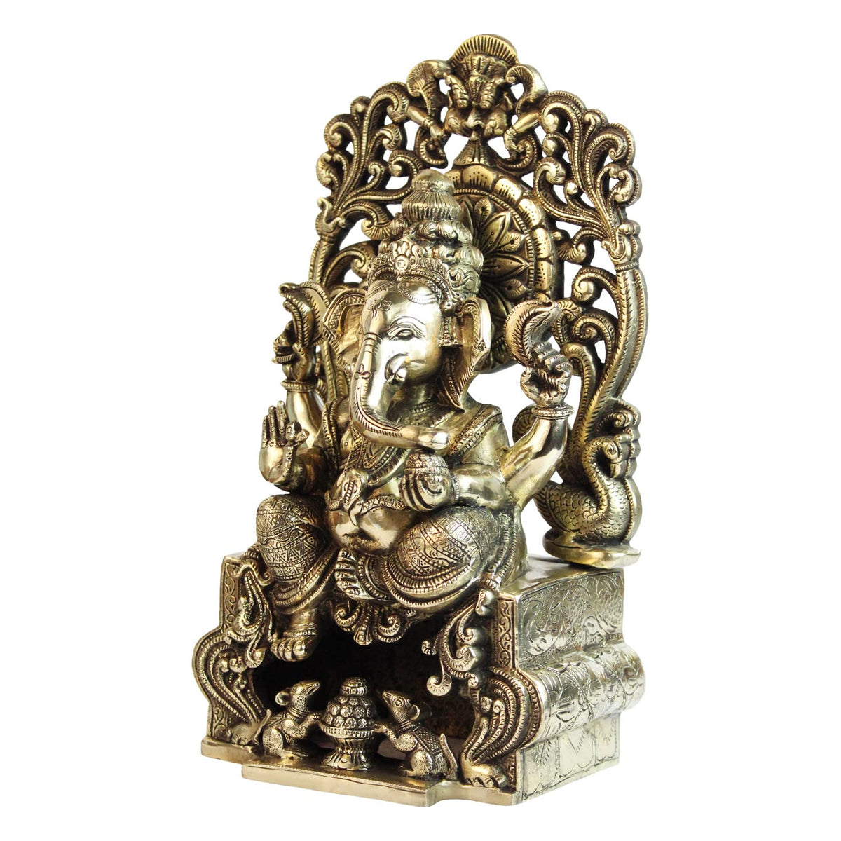 ARTVARKO Pure Brass Lord Ganesha Bhagwan Idol Mangalkari Ganesh Statue Sitting on Kritimukha Singhasana for Home Office Decor Gift13 Inches