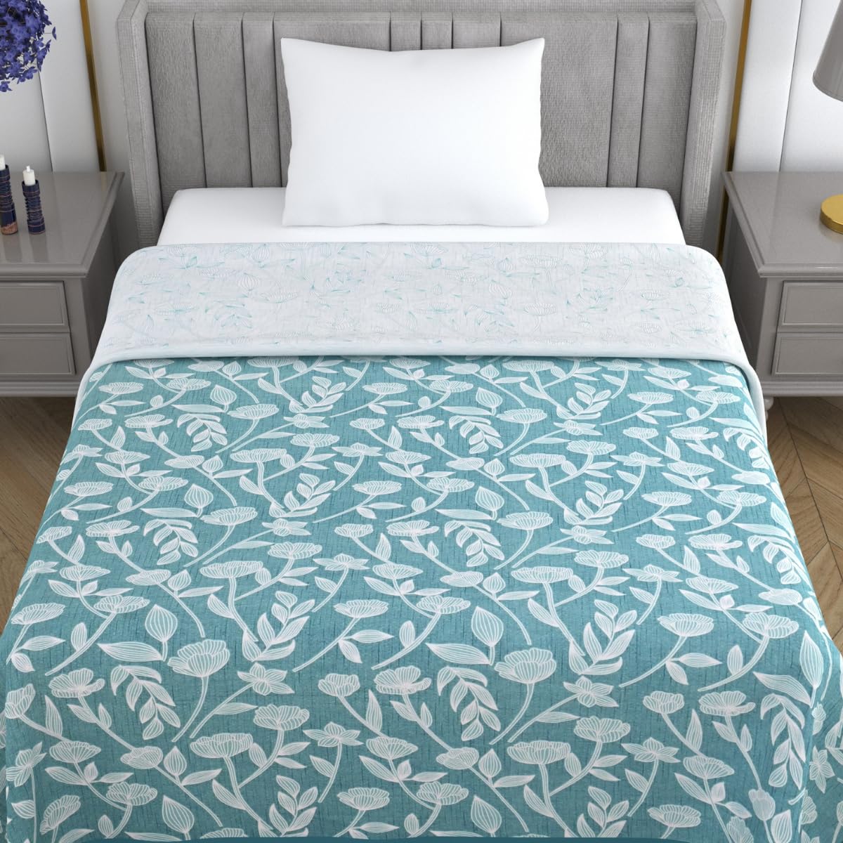 Mafatlal Sparsh Single Bed Cotton Dohar, 150 GSM Malmal Cotton, Reversible AC Blanket, Ultra-Soft & Breathable Cotton Blanket for All-Season Use, 58 x 88 Inch, Rich Teal Green & Ivory Kafalo