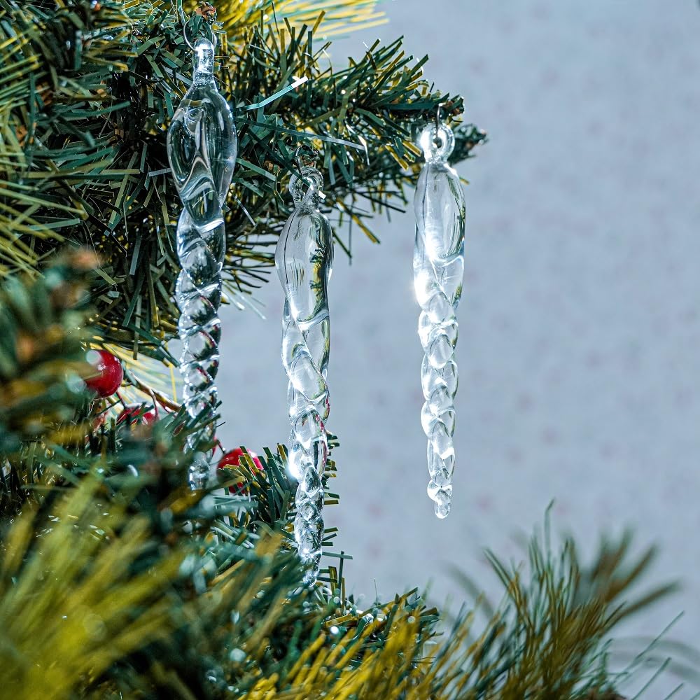 IndianShelf 20 Clear Glass Christmas Ornaments for Tree- Teardrop Icicle Ornaments- Chandelier Crystals Replacement Drops- Christmas Decorations- Raindrop Decorative Hanging Ornaments Centerpieces