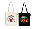 Peach Blossom Printed Cotton Zipper Tote Bags | CBAG - WHT-HELLFIRE_BLK-STRANGER