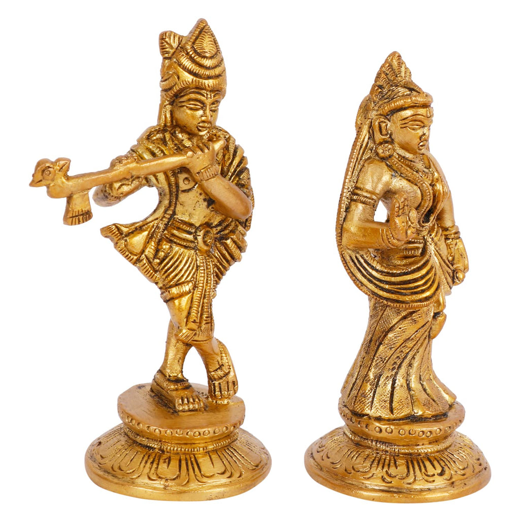 ARTVARKO Radha Krishna Brass Murti of Murli Kishan Playing Flute Blessing Radha Idol Standing for Home Mandir Decor Marriage Height 4.5 Inch