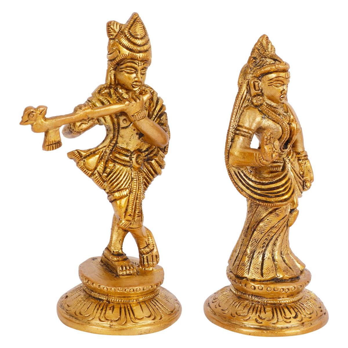 ARTVARKO Radha Krishna Brass Murti of Murli Kishan Playing Flute Blessing Radha Idol Standing for Home Mandir Decor Marriage Height 4.5 Inch