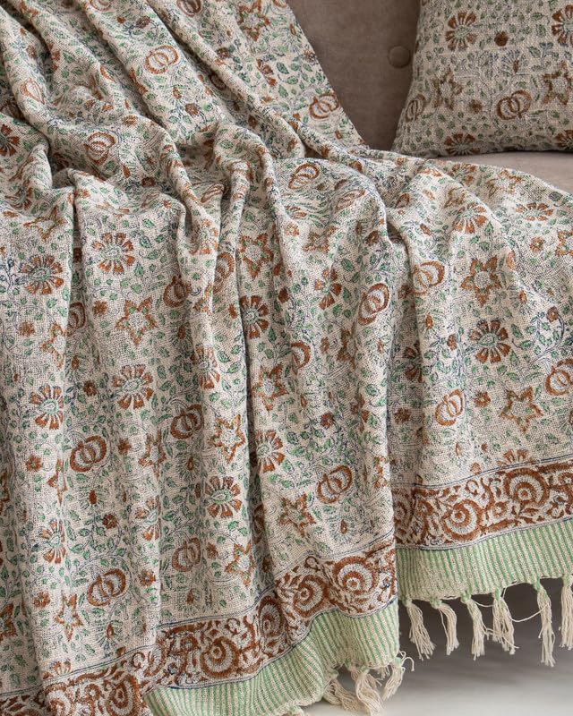 DMAASA Boho Floral Heritage Print Sofa Throw (50x70 Inches) with 2 Pcs Cushion Cover(16x16 Inch) Soft Lightweight Thrower for Couch, Living Room & Bed (Pack of 3) Kafalo